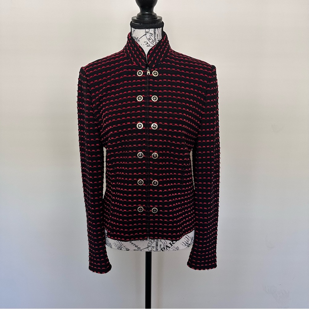 St. John Black and Red Textured Blazer